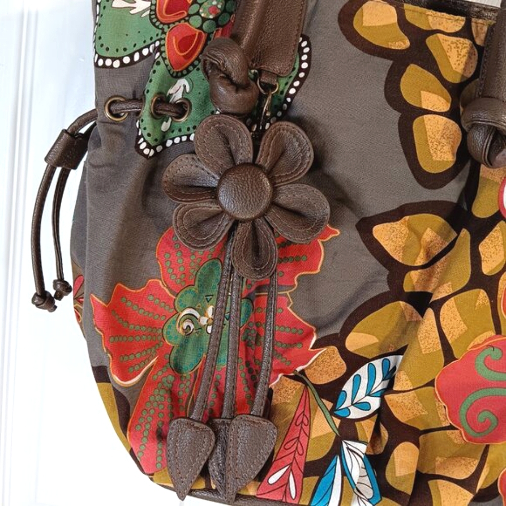 NWOT D.Fusion Multicolor Floral  Shoulder Bag Fabric Faux Leather Straps Summer - Picture 5 of 16